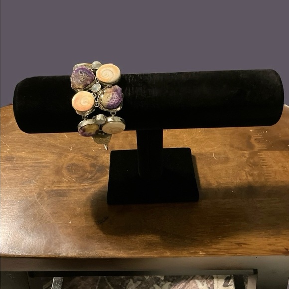 Shiva Eye Operculum (Gomti Chakra) Moonstone & Purple Agate 925 Silver Bracelet - Picture 3 of 9